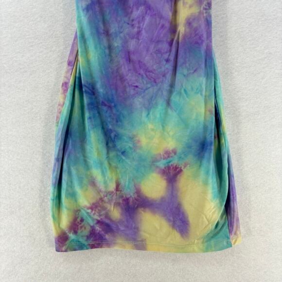 Summer Bodycon Mini Dress Tie Dye Cowl Neck Sexy Women's SMALL Olive Tree - Picture 5 of 10
